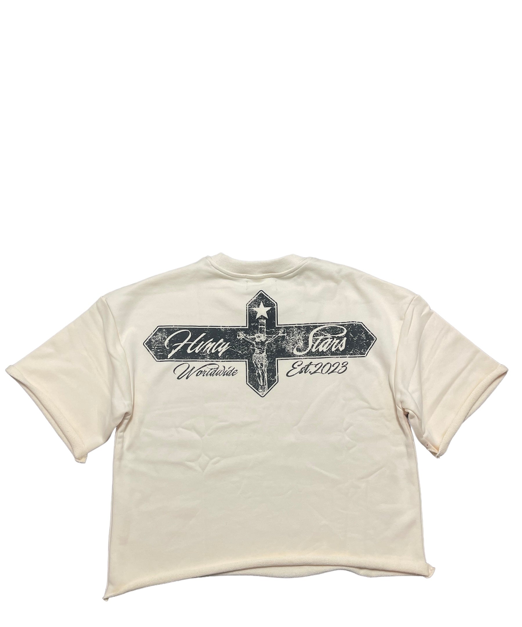 Creme God Bless Cropped Tee - Hvnlystars.com